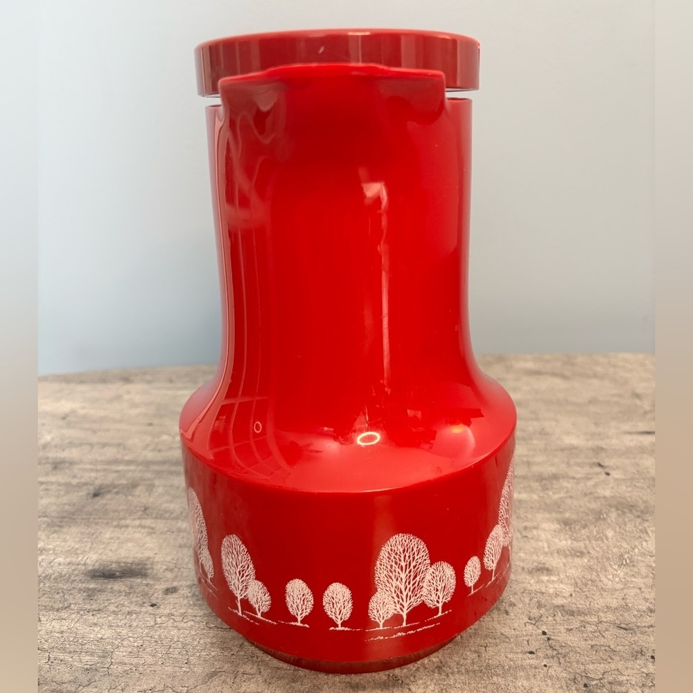 Vintage Thermos Bettina West Germany Coffee Butler Carafe Trees Red White~FLAWS - Picture 6 of 12